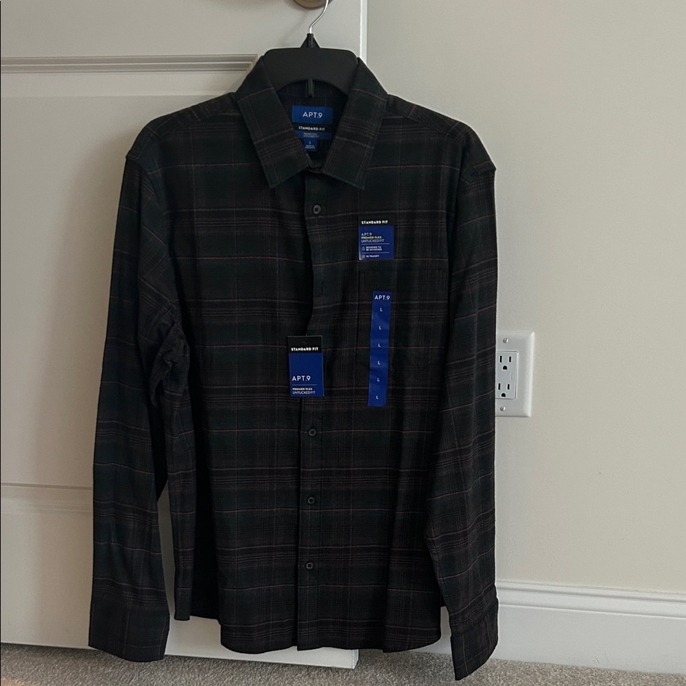 Apt. 9 Premier Flex Untucked Fit Ultra Soft Stretch Flannel Shirt, size L, NWT